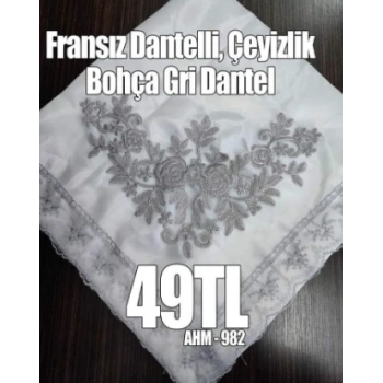 Fransız Dantelli Çeyizlik Bohça Gri Dantel
