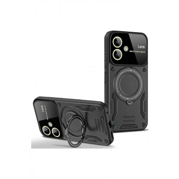 Samsung Galaxy A05 Kılıf Joy Lens Standlı Kapak - Siyah