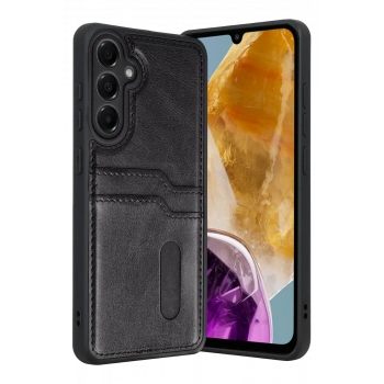 Samsung Galaxy M15 Sara Kartvizitli Deri Kılıf - Siyah