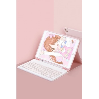Samsung Galaxy X730 Tab S11 Kılıf KC01 Smart Klavyeli Tablet Kılıfı - Pembe