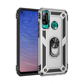 Huawei P40 Lite Uyumlu E Kılıf Sofya Yüzüklü Silikon Kapak - Gümüş