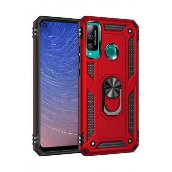 Huawei P40 Lite Uyumlu E Kılıf Sofya Yüzüklü Silikon Kapak - Kırmızı