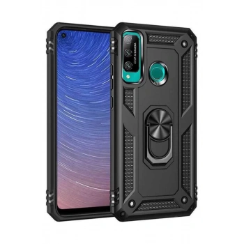 Huawei P40 Lite Uyumlu E Kılıf Sofya Yüzüklü Silikon Kapak - Siyah