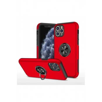 Apple iPhone 11 Pro Max Kılıf Elit Yüzüklü Kapak - Kırmızı