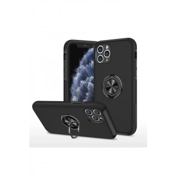 Apple iPhone 11 Pro Max Kılıf Elit Yüzüklü Kapak - Siyah