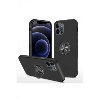 Apple iPhone 12 Pro Max Kılıf Elit Yüzüklü Kapak - Siyah
