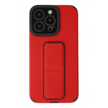 Apple iPhone 13 Pro Max Kılıf Mega Standlı Silikon - Kırmızı