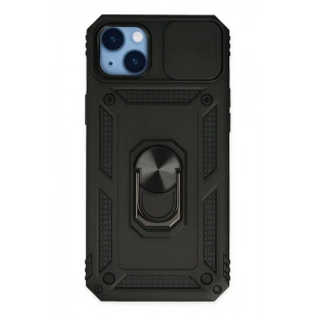 Apple iPhone 14 Plus Kılıf Pars Lens Yüzüklü Silikon - Siyah