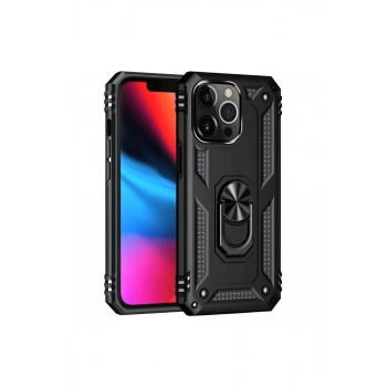 Apple iPhone 14 Pro Kılıf Sofya Yüzüklü Silikon Kapak - Siyah