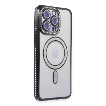 Apple iPhone 15 Pro Max Kılıf Joke Simli Magneticsafe Kılıf - Siyah