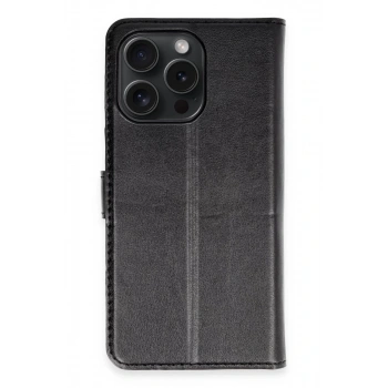Apple iPhone 15 Pro Max Kılıf Trend S Plus Kapaklı Kılıf - Siyah