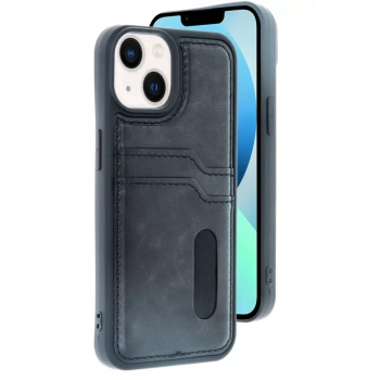 Apple iPhone 15 Sara Kartvizitli Deri Kılıf - Siyah