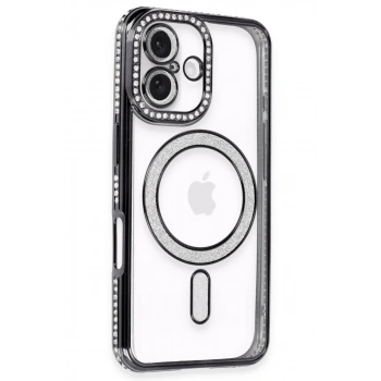 Apple iPhone 16 Kılıf Joke Simli Magneticsafe Kılıf - Siyah