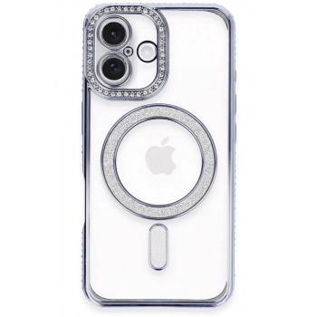 Apple iPhone 16 Plus Kılıf Joke Simli Magneticsafe Kılıf - Mavi