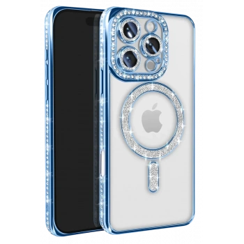 Apple iPhone 16 Pro Max Kılıf Joke Simli Magneticsafe Kılıf - Mavi