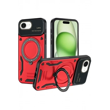 Apple iPhone 16E Kılıf Joy Lens Standlı Kapak - Kırmızı