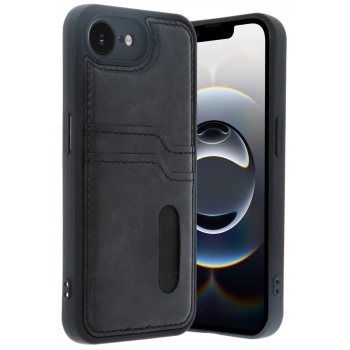 Apple iPhone 16E Kılıf Sara Kartvizitli Deri Kılıf - Siyah