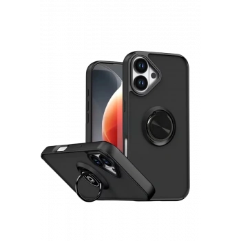 Apple iPhone 17 Montreal Yüzüklü Silikon Kapak - Siyah