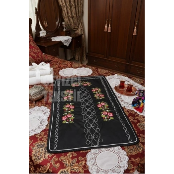 Kanaviçe Işlemeli Etamin Kumaş Tek Seccade - Siyah