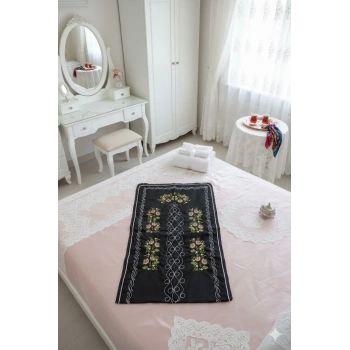 Kanaviçe Işlemeli Etamin Kumaş Tek Seccade - Siyah