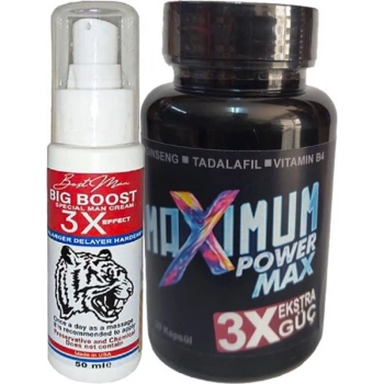 Maxsize 50 ml Erkeğe Krem + Maximum Power Max Black 30LU Katılık&en-Boy-Çap Bakım Seti