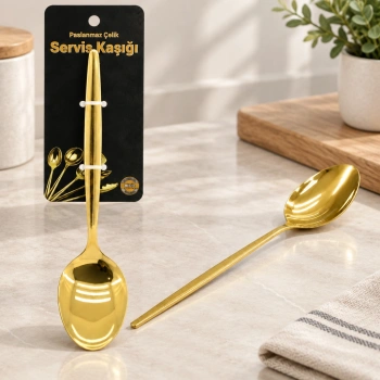 Metal Altın Servis Kaşığı 27 cm