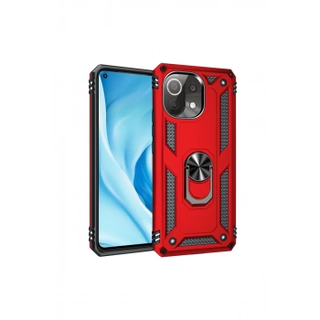 Xiaomi Mİ 11 Lite Kılıf Sofya Yüzüklü Silikon Kapak - Kırmızı