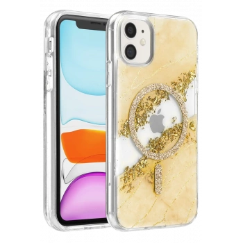 Onegif Apple iPhone 11 Lotus Simli Magsafe Kapak - Gümüş