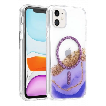 Onegif Apple iPhone 11 Lotus Simli Magsafe Kapak - Mor