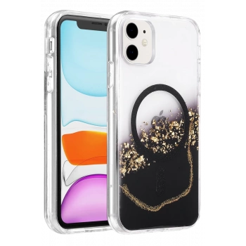 Onegif Apple iPhone 11 Lotus Simli Magsafe Kapak - Siyah