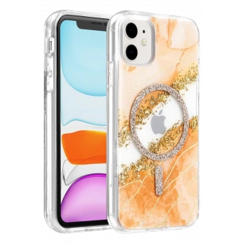 Onegif Apple iPhone 11 Lotus Simli Magsafe Kapak - Turuncu