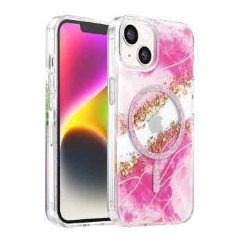 Onegif Apple iPhone 14 Lotus Simli Magsafe Kapak - Pembe