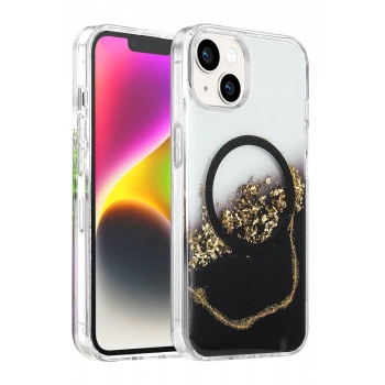 Onegif Apple iPhone 14 Lotus Simli Magsafe Kapak - Siyah