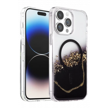 Onegif Apple iPhone 14 Pro Max Lotus Simli Magsafe Kapak - Siyah