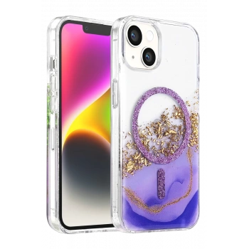 Onegif Apple iPhone 15 Lotus Simli Magsafe Kapak - Mor