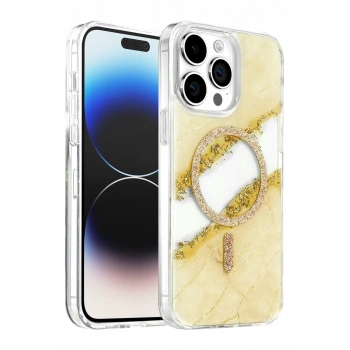 Onegif Apple iPhone 15 Pro Max Lotus Simli Magsafe Kapak - Gümüş