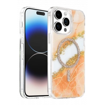 Onegif Apple iPhone 15 Pro Max Lotus Simli Magsafe Kapak - Turuncu