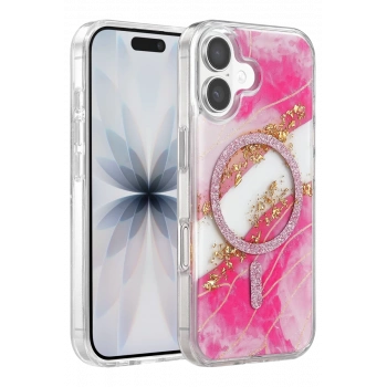 Onegif Apple iPhone 16 Lotus Simli Magsafe Kapak - Pembe