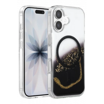 Onegif Apple iPhone 16 Lotus Simli Magsafe Kapak - Siyah