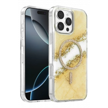 Onegif Apple iPhone 16 Pro Max Lotus Simli Magsafe Kapak - Gümüş