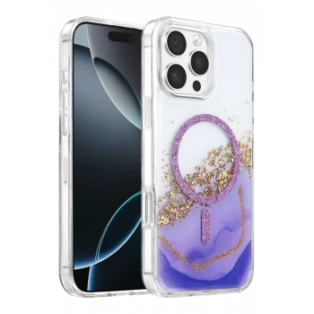 Onegif Apple iPhone 16 Pro Max Lotus Simli Magsafe Kapak - Mor