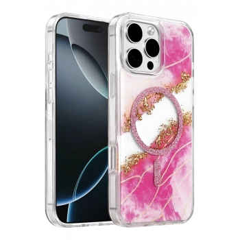 Onegif Apple iPhone 16 Pro Max Lotus Simli Magsafe Kapak - Pembe