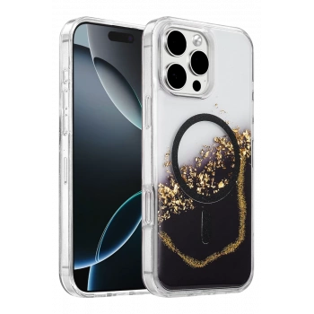 Onegif Apple iPhone 16 Pro Max Lotus Simli Magsafe Kapak - Siyah