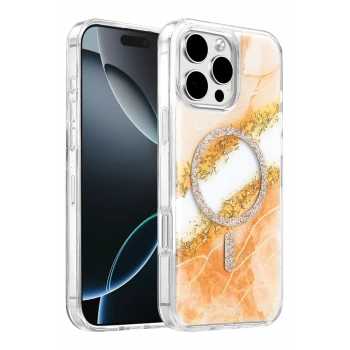 Onegif Apple iPhone 16 Pro Max Lotus Simli Magsafe Kapak - Turuncu