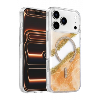 Onegif Apple iPhone 17 Pro Lotus Simli Magsafe Kapak - Turuncu