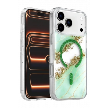 Onegif Apple iPhone 17 Pro Max Lotus Simli Magsafe Kapak - Yeşil