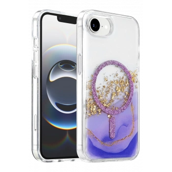 Onegif Apple iPhone 17E Lotus Simli Magsafe Kapak - Mor