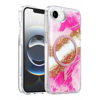 Onegif Apple iPhone 17E Lotus Simli Magsafe Kapak - Pembe