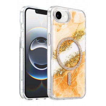 Onegif Apple iPhone 17E Lotus Simli Magsafe Kapak - Turuncu