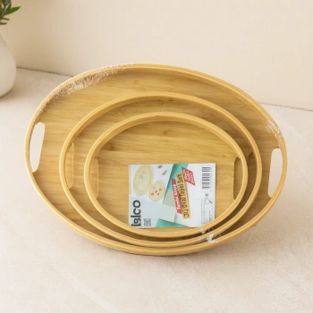 Oval Bambu Ahşap Tepsi Seti 3lü (20x29, 26x36, 31x45 cm)